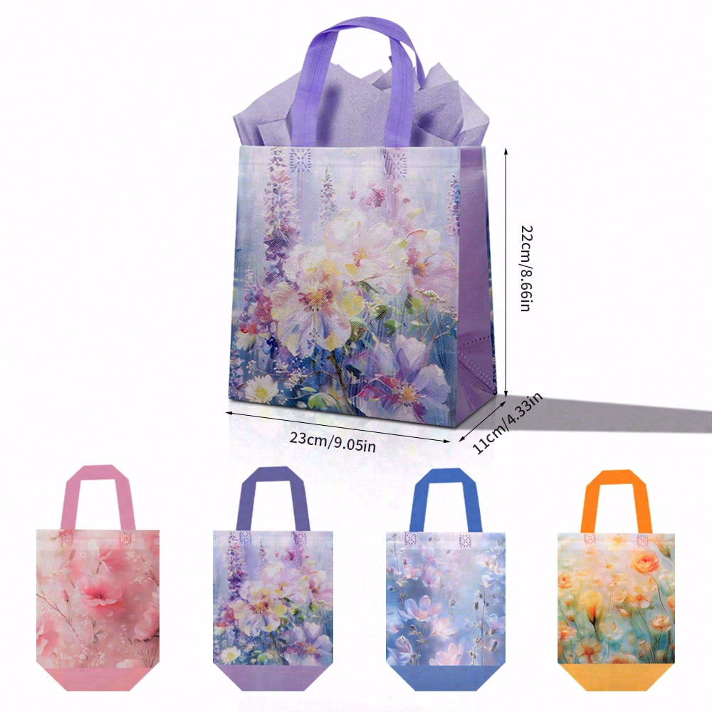 40pcs non-woven gift bags with floral patterns, spring picnic party tote bags, suitable for occasions like birthdays, Mother's Day, baby baptisms, weddings, thank-you gifts, etc.