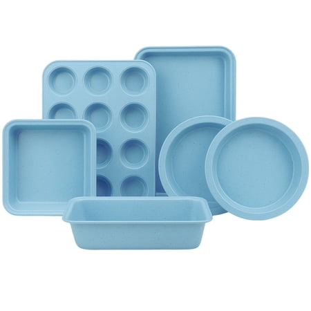 Bakdcore 6 Pieces Baking Pans Set Non Stick Bakeware Sets Stackable, Toaster Oven Safe for Home Baking, Roasting, Easy to Release, Holiday Gifts for Kitchen (Blue)
