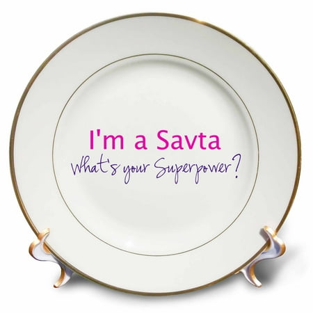 3dRose Im a Savta. Whats your Superpower - hot pink - funny gift for grandma, Porcelain Plate, 8-inch