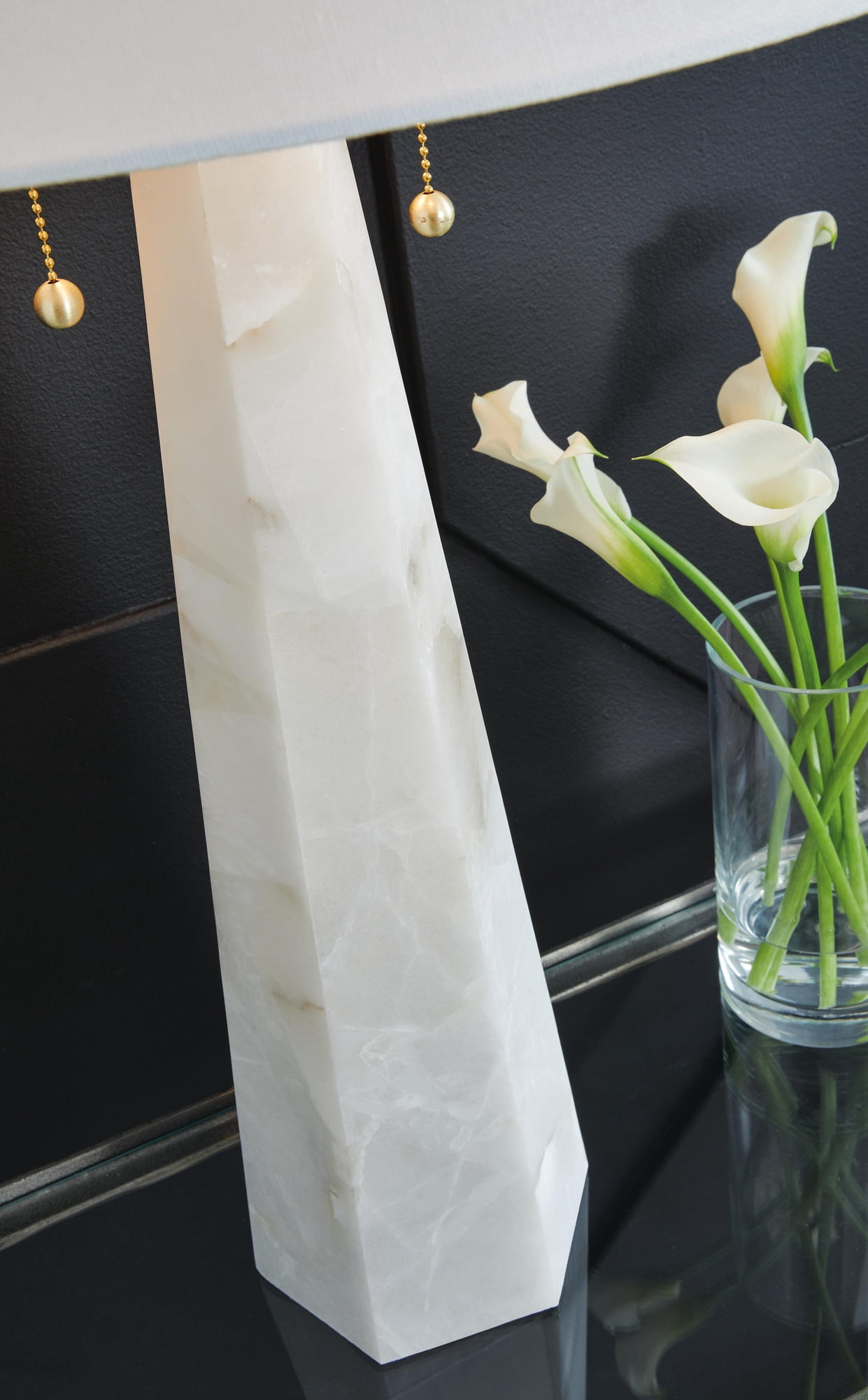 Signature Design by Ashley Laurellen Modern White Alabaster Table Lamp with Dual Lights