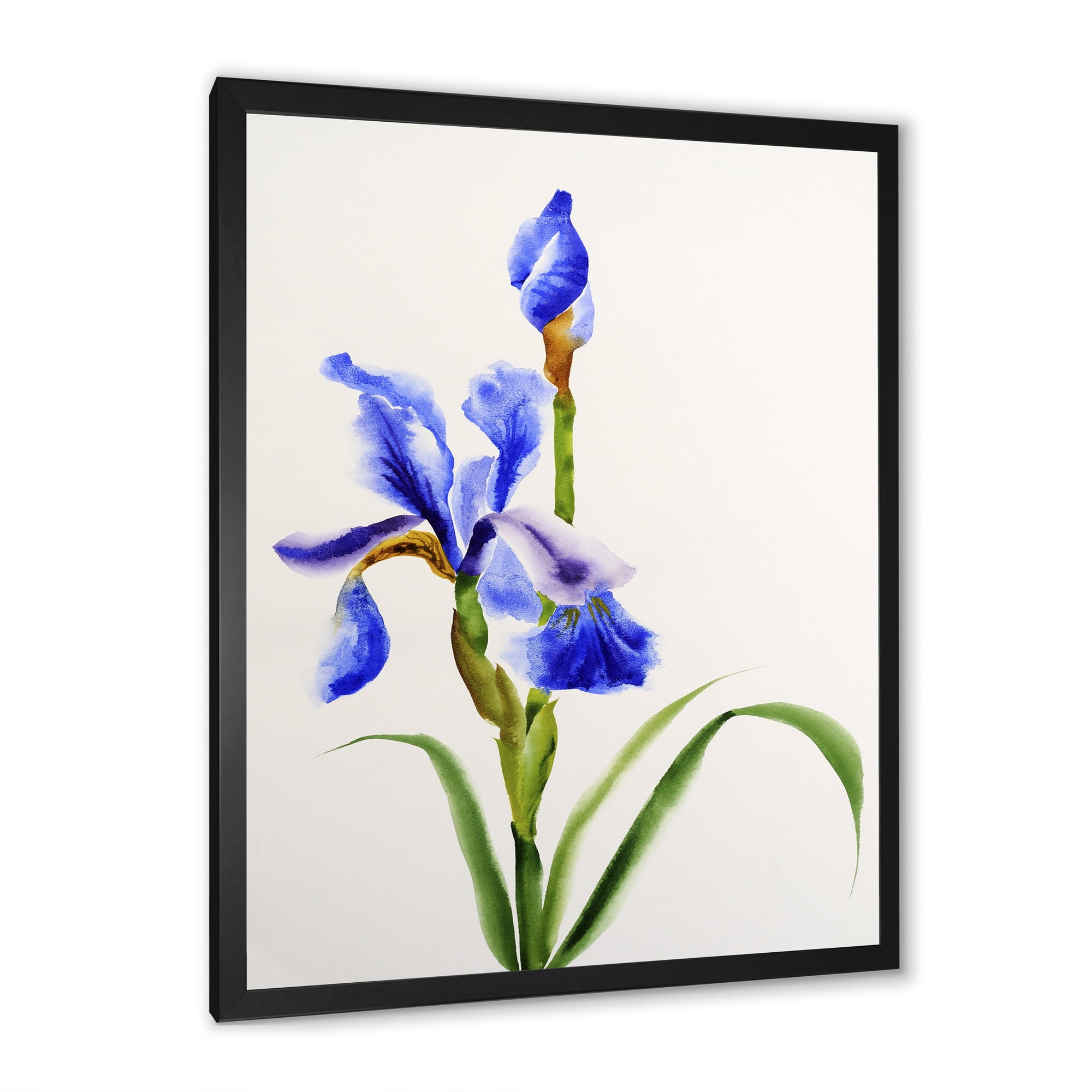 Designart 'Blue Iris Flower Retro Style' Traditional Framed Art Print