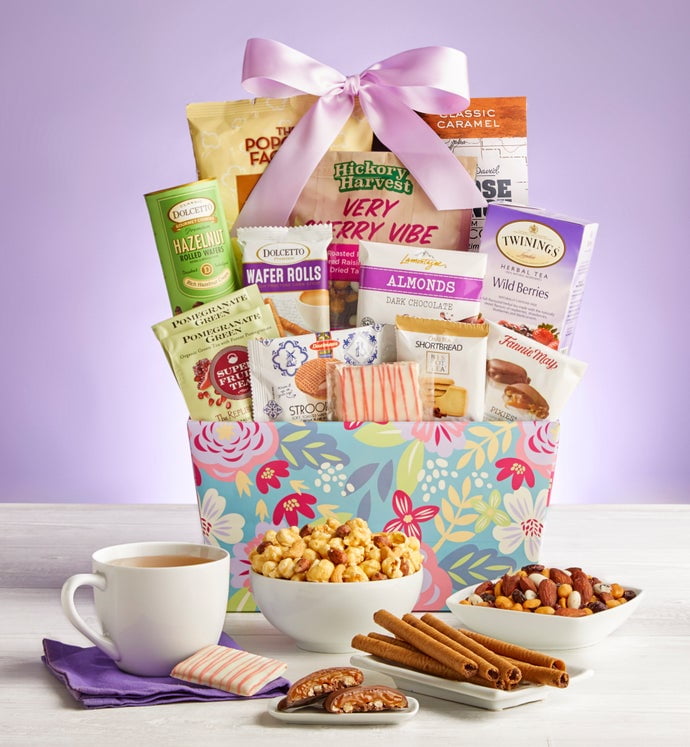 GreatFoods Tea, Cookies and Snacks Gift Basket for Women Deluxe