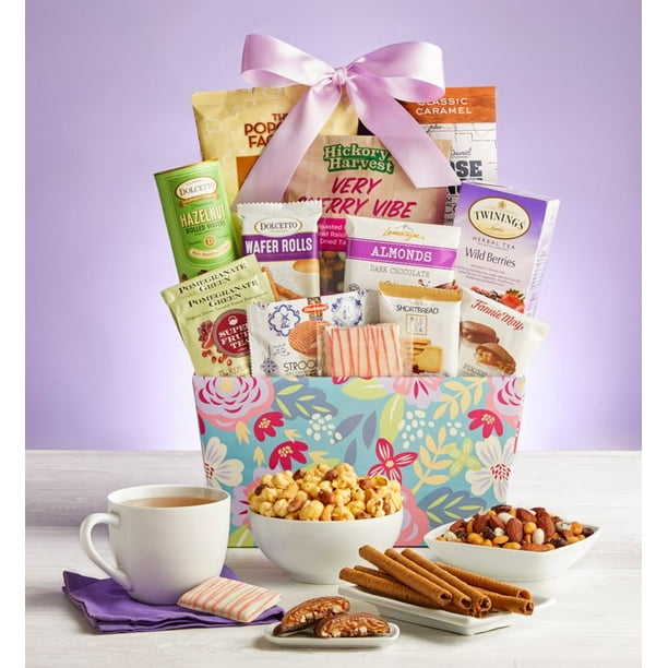 GreatFoods Tea, Cookies and Snacks Gift Basket for Women - Deluxe