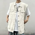 thumbnail image 3 of IYTR Mens Denim Vest Button-up Lapel Coat Solid Color Sleeveless Jacket Fashion Punk Jacket with Pocket White XXXL, 3 of 4