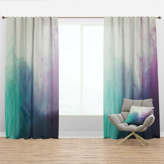 Designart 'Cyan Pink and Blue Water In Ink Composition' Mid-Century Modern Curtain Panel