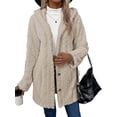 thumbnail image 2 of Womens Winter Fleece Hooded Jackets Graphic Fuzzy Warm Coat Cardigan Jacket Side Split Fall Outerwear Apricot Color L, 2 of 9