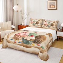 Homewish Christmas Cake Dessert Bed Sheets for Kids, Cute Gingerbread Man King Sheets, Happy New Year Sheet Set, Super Cozy Room Decor, 4pcs