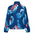 thumbnail image 6 of Jackets for Women Winter Coat Jackets Flannel Stand Collar Jacket(Surfing Dinosaurs Ocean Waves,Size:S-4XL), 6 of 7