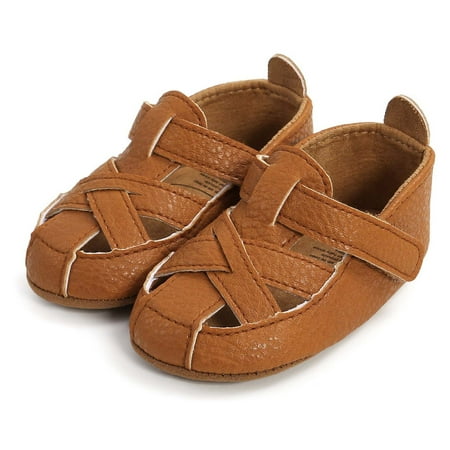Hinvhai Lace Up Leather Sneakers for Baby Boys Girls Casual Soft Rubber Sole Infant Oxford Loafers Anti-Slip Toddler Soft Sole Comfotable Dress Shoes Brown 0-3 Months
