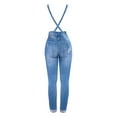 thumbnail image 6 of QHFBli Womens Juniors Denim Stretch Overalls Adjustable Strap Ripped Distressed Jumpsuit Skinny Fit Jeans Pants, 6 of 6