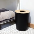 thumbnail image 3 of iDesign Bathroom Vanity Trash Can, 2.2 Gallon Round Steel and Wood Lid Garbage Bin, Black, 3 of 8