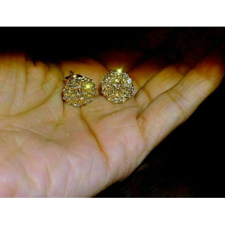 1.00Ct Round Cut Real Moissanite Cluster Stud Earrings 14K Yellow Gold Plated Silver