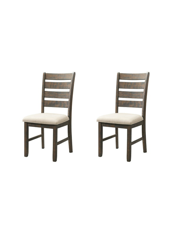 Picket House Furnishings Dex Ladder Back Side Chair Set - Smokey Walnut/ Cream Upholstery