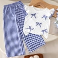 thumbnail image 2 of Wxirdiow Kids Girls Outfits Girls’ Clothing Sets Fly Sleeve Top Wide Leg Pants 2026 Summer Outfits Cute Kids Clothes Blue Size,2-3 Years, 2 of 9