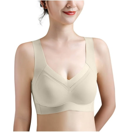 Gnurob Clearance Deals Womens Wireless Push Up Bra Seamless Bras No Underwire Bralettes Anti Sagging Breasts with Lift and Support for Older Women Beige Medium