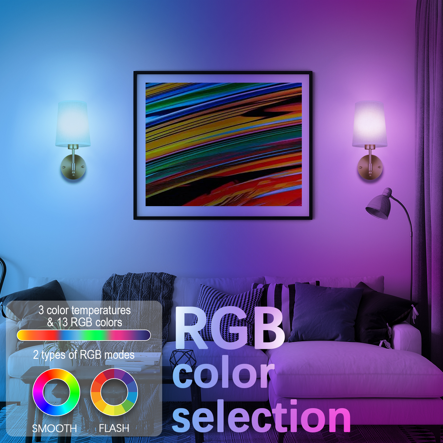 Battery Operated Wall Sconces Set of Two,Rechargeable Battery Operated Wall Lights with Remote, Fabric 13 RGB Dimmable Gold Wall Lamp for Bedroom Living Room, Easy to Install
