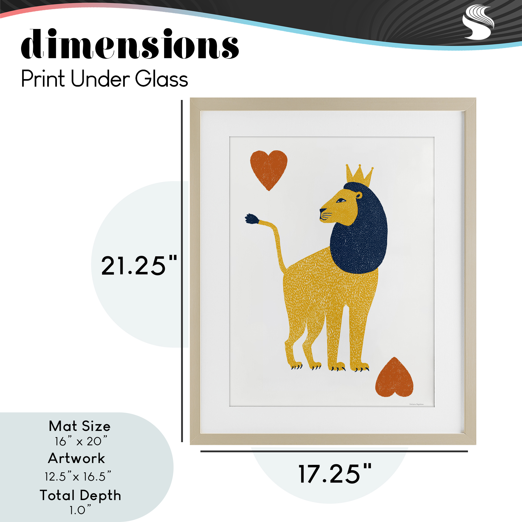 Lion & Hearts Card Birch Framed Print Under Glass, design by Svetlana Aleynikova