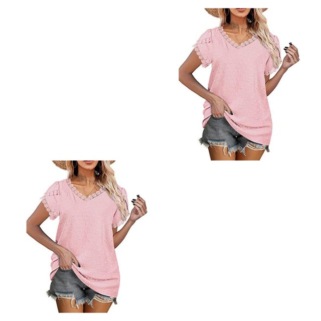 Jumpingount Camiseta de algodón para mujer Top de verano Ropa de compras Regalos de cumpleaños Rosa S Rosa XXL 2piezas Jumpingount CBP572377