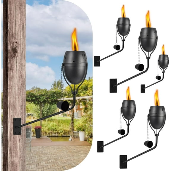 Wall Mounted Citronella Torches Set of 6, 14 Oz Garden Torches for Outside, Refillable Flame Light Torch, Outdoor Metal Torch for Yard, Patio, Deck, Garden, Party, Landscape
