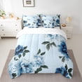 thumbnail image 2 of Feelyou Blue Fashion Flower Bedding Comforter Set 7 Pieces, Watercolor Floral Full Bedding Set, Teens Adult Women Girls Reversible Fitted Sheet Flat Sheet, Luxury Bedroom Decor, 2 of 7