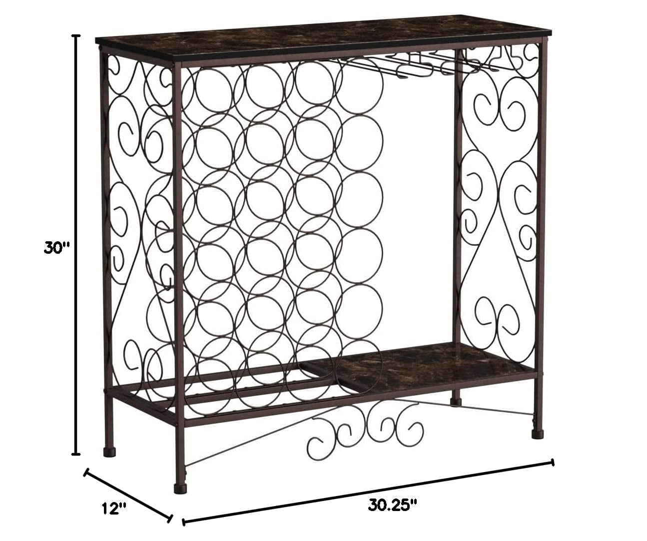 Kings Brand Furniture Faux Marble Wine Rack Console Table with Wine Bottle and Stemware Storage (Brown)