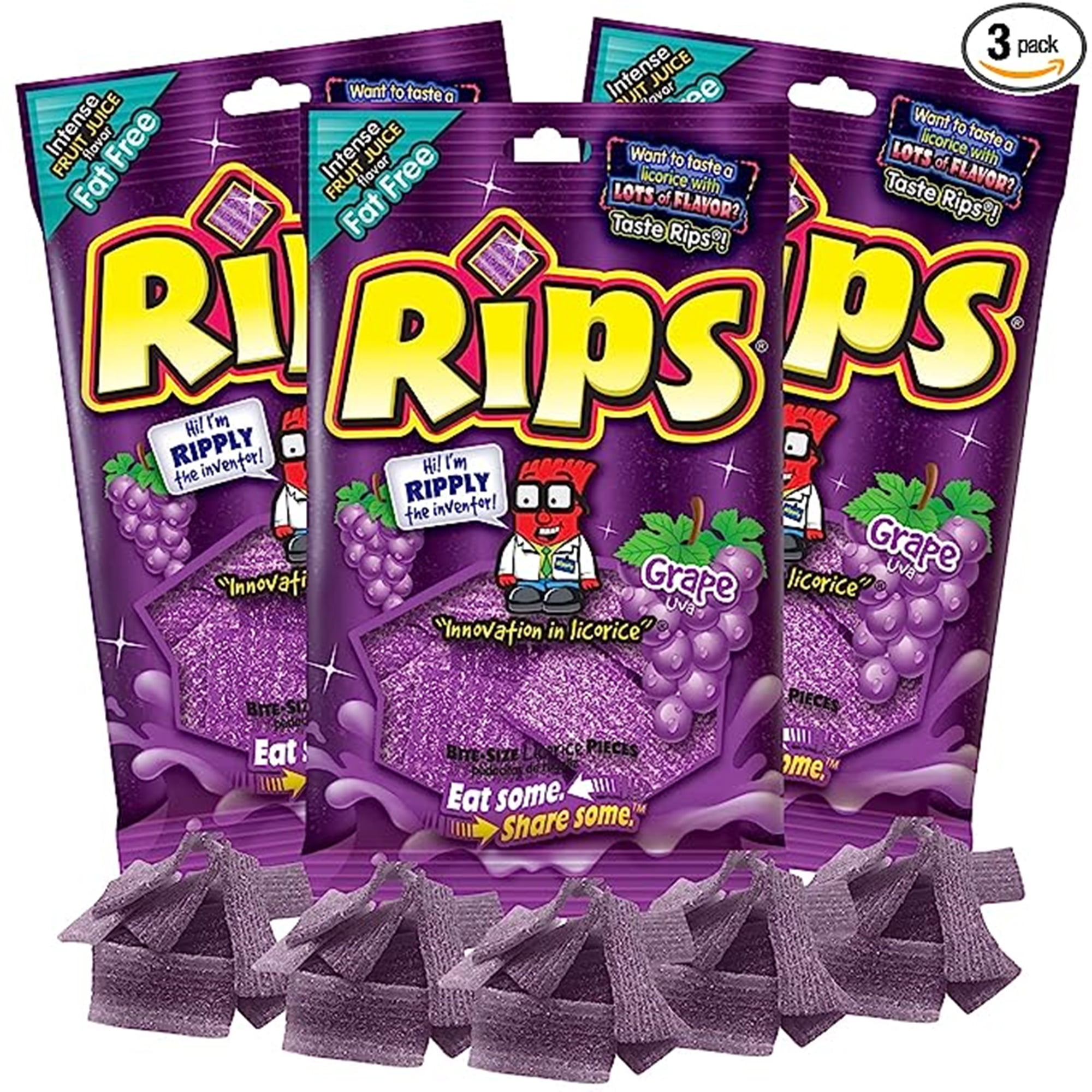 Grape Flavored Licorice Bites, Fat Free Sour Chewy Candies, Pack of 3