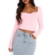 thumbnail image 1 of Blusa Mangas Largas Camisa básica para mujer, top ajustado, cuello en forma de corazón, traje de calle (rosa L) Ygjytge Rosa T L para Mujer, 1 of 6