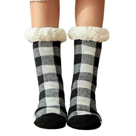 

Winter Fuzzy Socks for Women Fleece-Lined Slipper Socks Fluffy Anti Slip Sherpa Lined Indoor Christmas Socks