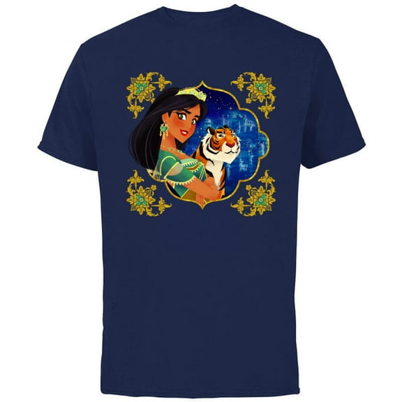 Disney Princess Jasmine and Rajah Stylized - Short Sleeve Cotton T-Shirt for Adults - Customized-Navy