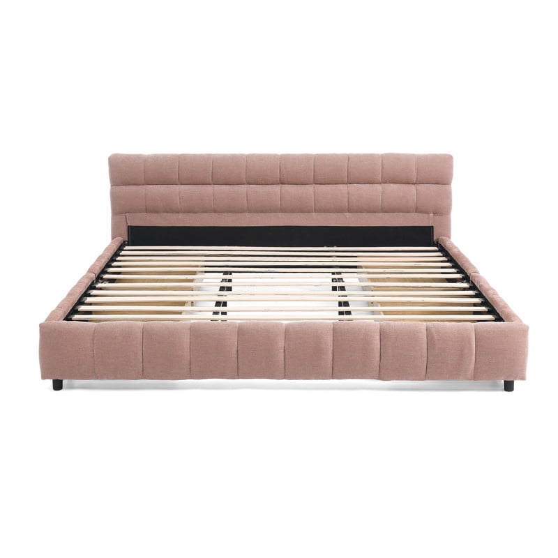 King Size Upholstered Platform Bed with 4 Storage Drawers, Low-Profile Chenille Grounded Bed with Headboard and Solid Frame, No Box Spring Needed
