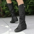 thumbnail image 2 of Knee High Boots Women's Casual Versatile Heeled Faux Leather Round Toe Winter Footwear with Belt Buckle for Outdoor Use, 2 of 8