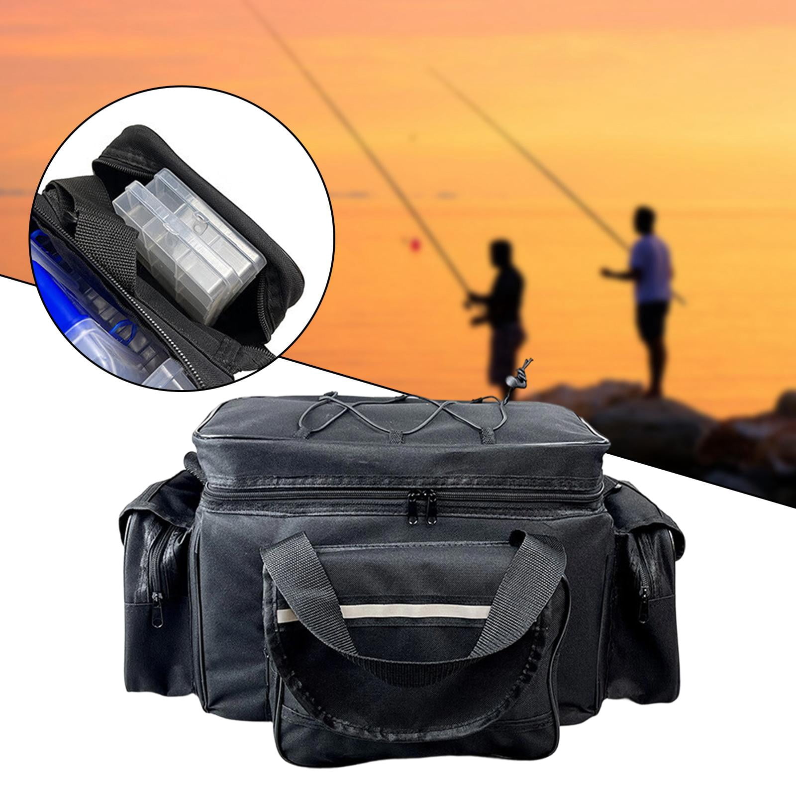 Wswqop Fishing Bag Carry Case Multipurpose Organizer Fishing Pole Reel Gear Storage Bag Black