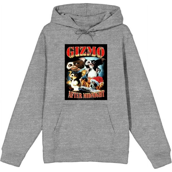 Gremlins Gizmo After Midnight Adult Heather Gray Long Sleeve Hoodie-Large