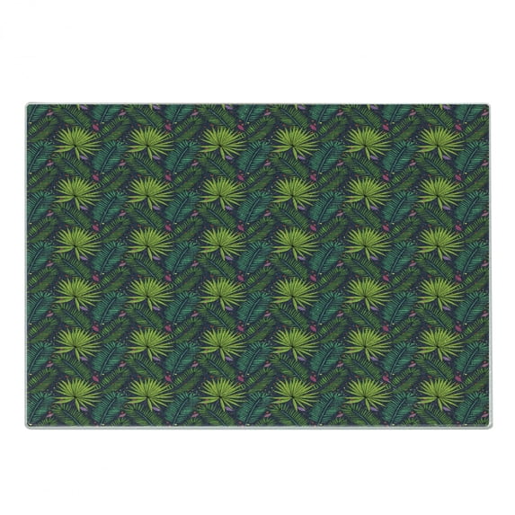 Tropical Cutting Board, Tropical Leaves in Sketch Style Aralia and Fern Inspired Foliage Spotted Backdrop, Decorative Tempered Glass Cutting and Serving Board, Small Size, Multicolor, by Ambesonne