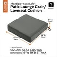 thumbnail image 4 of Classic Accessories Montlake FadeSafe Square Patio Lounge Seat Cushion - 5" Thick - Heavy Duty Outdoor Patio Cushion with Water Resistant Backing, Light Charcoal Grey, 19"W x 19"D x 5"T, 4 of 22