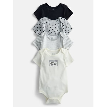 Wonder Nation Organic Cotton Baby Boys Short Sleeve Cotton Bodysuit, 4-Pack, Sizes 12 Months-24 Months