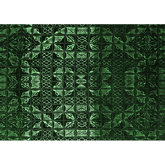 Ahgly Company Indoor Rectangle Abstract Emerald Green Modern Area Rugs, 5' x 7'