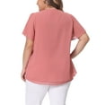 thumbnail image 3 of Agnes Orinda Women's Plus Size Chiffon Blouse Ruffle Short Sleeves Double-Layered Shirt Work Tops 2X Pink, 3 of 6