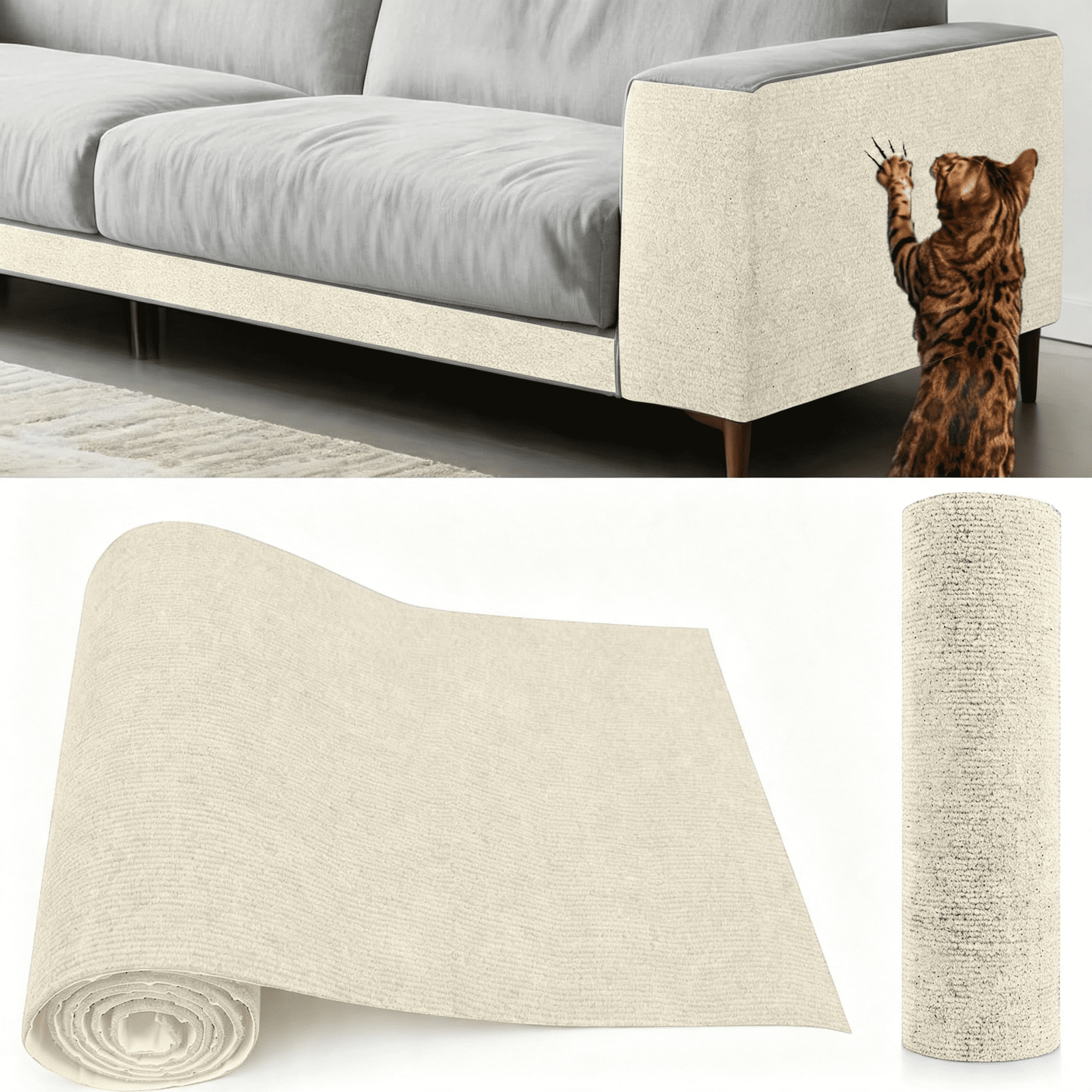 LQSEO Cat Scratch Furniture Protector Couch Protector from Cat Claws Self-Adhesive Carpet Remnants Scratching Mat Trimmable Diy Climbing Covering Posts (White 15.8 X 78.7 )