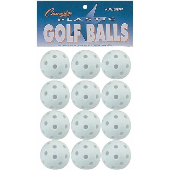 Champion Sports Plastic Golf Balls for Golf Practice, 12 Pack, White - Durable, Hollow Golf Ball Set for Kids, Beginners - Lightweight Golf Ball with Limited Flight - Premium Golf Equipment