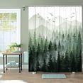 thumbnail image 3 of Green Misty Forest Shower Curtain Set Ombre Sage Green White Waterproof Fabric Nature Tree Mountain Woodland Decorative Bathroom Bath Curtain Decor (72'''' × 72'''', Green), 3 of 6