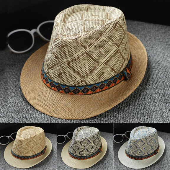 LRen Women Tea Party Hats Style Sun Hat for Men and Women British Travel Jazz Cap with Bohemian Summer Beach Sun Hat Blue