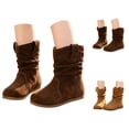 thumbnail image 5 of Otqutp Kids Mid Calf Boots for Girls aux Suede Ruched Tall Boots with Pull Tabs Soft Flat Non Slip Rubber Sole Boots Autumn Winter Outdoor Wear, 5 of 9