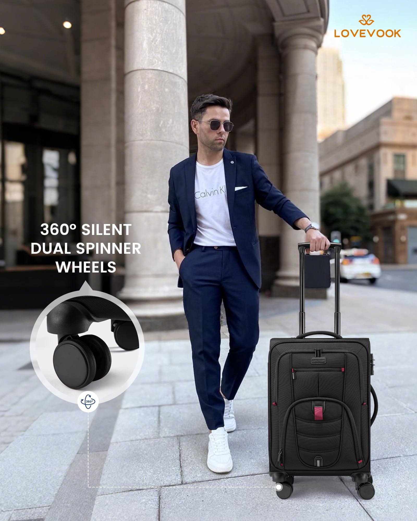 LOVEVOOK Carry On Luggage 22x14x9 Airline Approved, 22-Inch Suitcases with Spinner Wheels, Soft side Luggage with TSA Lock for Men Women Business Trip, Lightweight Large Capacity Luggage for Travel