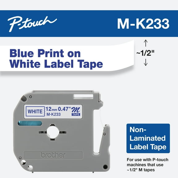 Brother P-Touch MK233 Series Tape Cartridge for P-Touch Labelers, 1/2"w, Blue on White