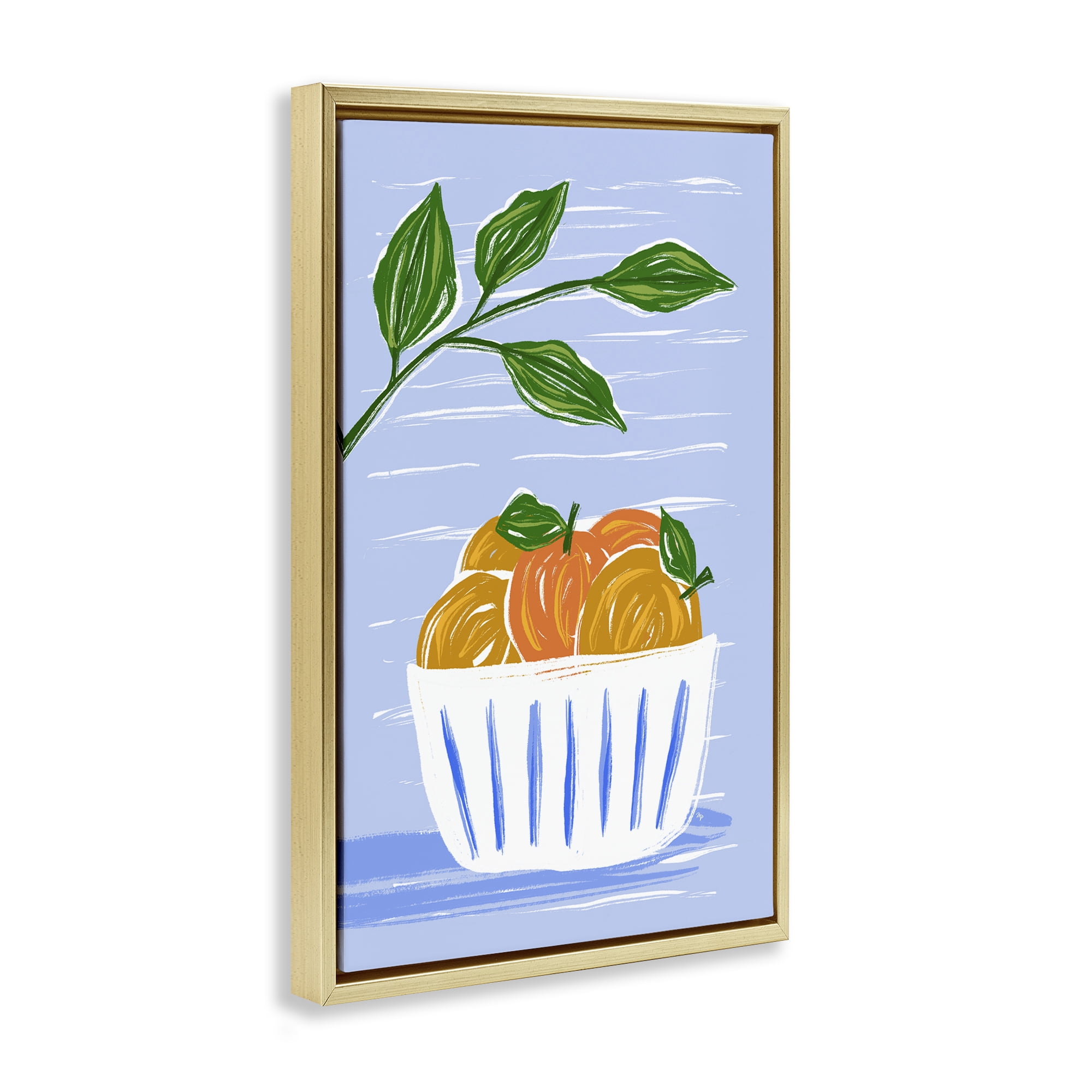 Stupell Industries Bowl Of Oranges Food & Beverage Painting Gold Floater Framed Canvas Art Print Wall Art, 17 x 25