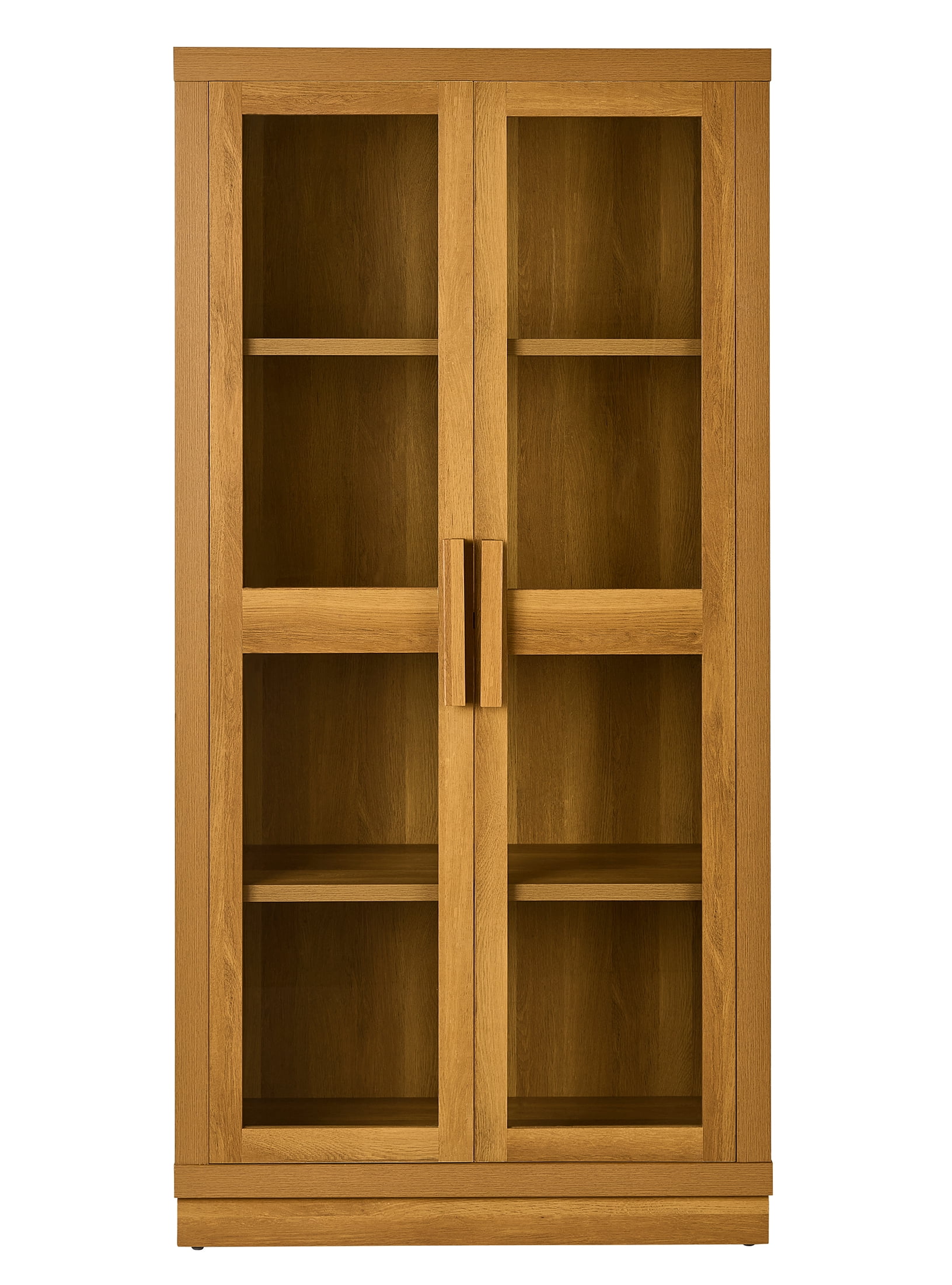 Better Homes & Gardens Ezra Glass Door Storage Accent Cabinet, Light Honey finish