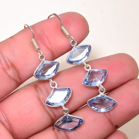 Tanzanite Gemstone 925 Sterling Silver Handmade Bezel Earring 2.34" E249