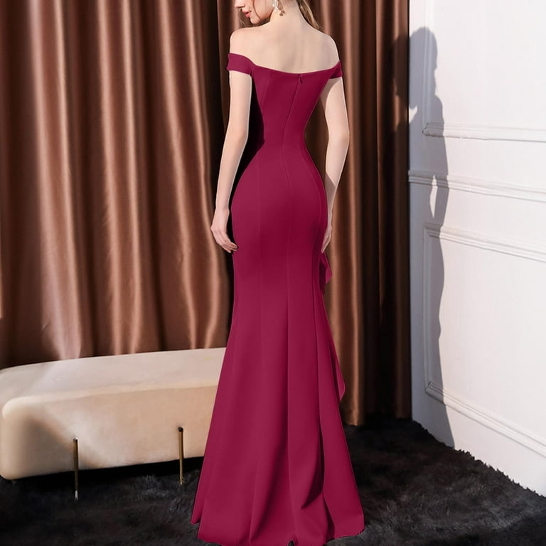 green emerald velvet dress Burgundy Off-The-Shoulder Sequins Prom Dress Mermaid Long Slit