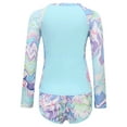 thumbnail image 2 of CHICTRY Kids Girls 2-Piece Rash Guard Long Sleeve Zipper Swim Tops with Shorts Wave Striped Printed Swimsuit Light Blue 8Y, 2 of 7